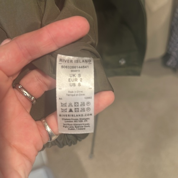 River Island Khaki Pearl & Rhinestone Studded Zip Up Canvas Bomber Jacket Size S - Picture 11 of 12